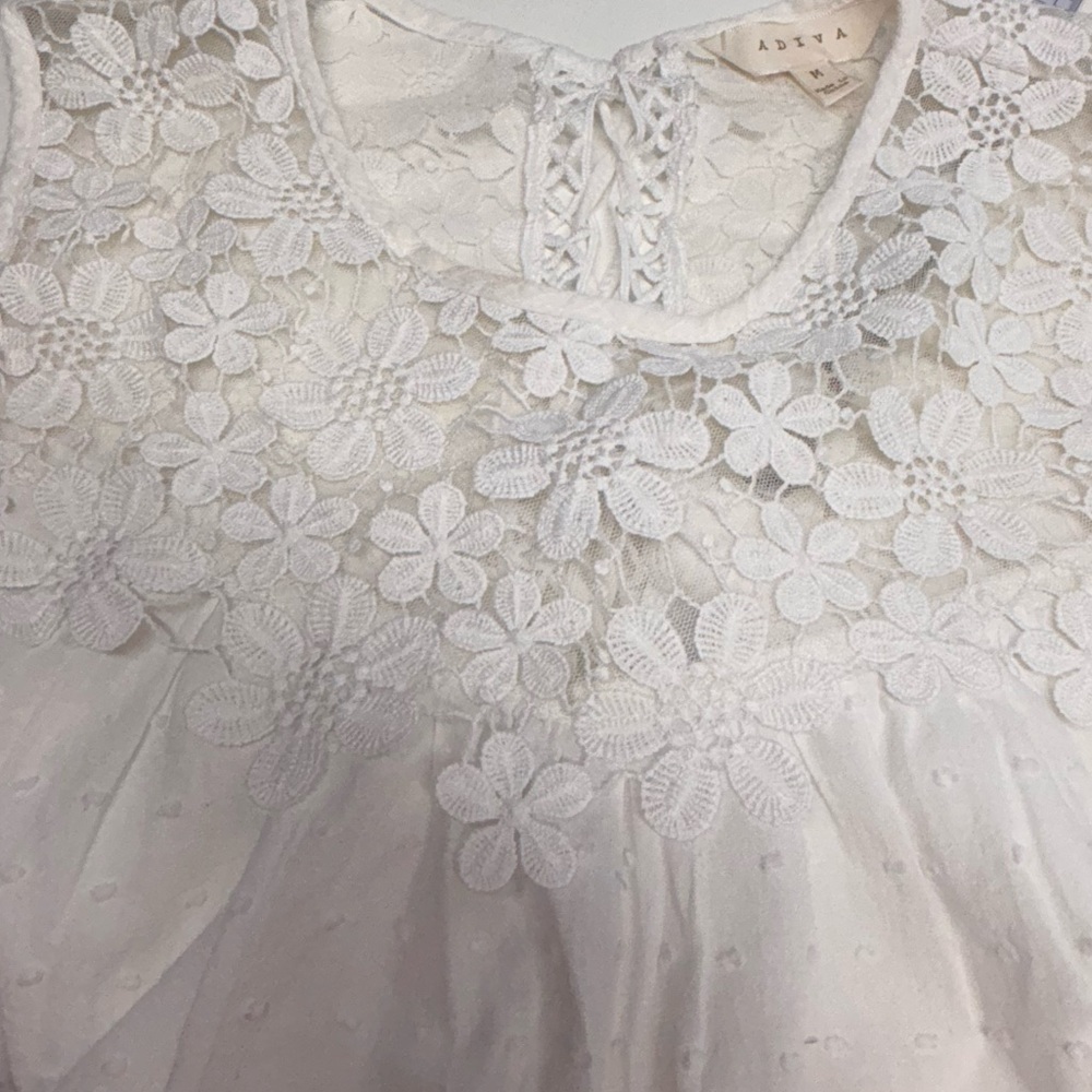 White Lace Summer Cotton Sleeveless Breathable Open Back Adjustable w string top - Picture 2 of 4